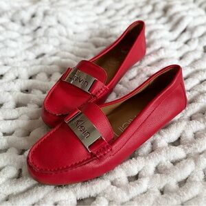 CALVIN KLEIN 11 Lillia Red Faux Leather Loafers • Driving Moccasins Shoes